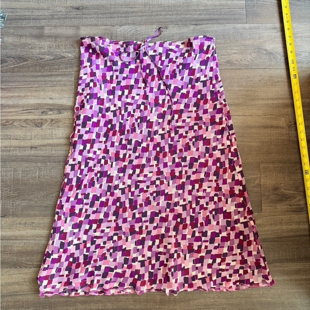 Karen Kane Silk A-Line Skirt in Pink and Purple Geometric Pattern